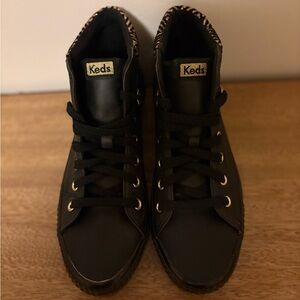 Keds Black Lace-Up High-Tops with Gold Accent (NWOT)